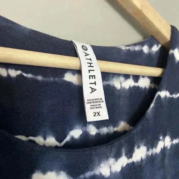 Athleta Santorini Thera Print Dress‎ Tie Dye Blue Stripe Navy Blue Plus Size 2X - Picture 3 of 9